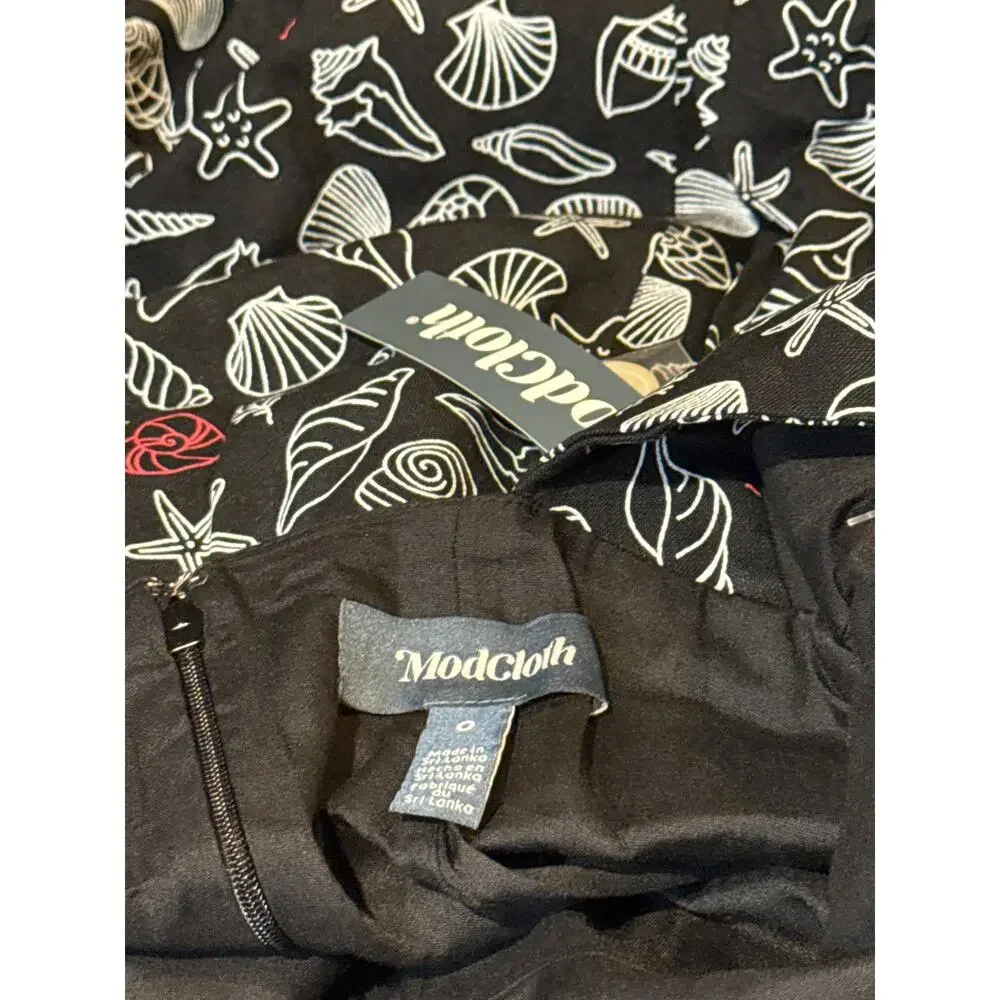 Modcloth Black Linen Blend Mixed Seashell Dress 0 NWT - Picture 3 of 5